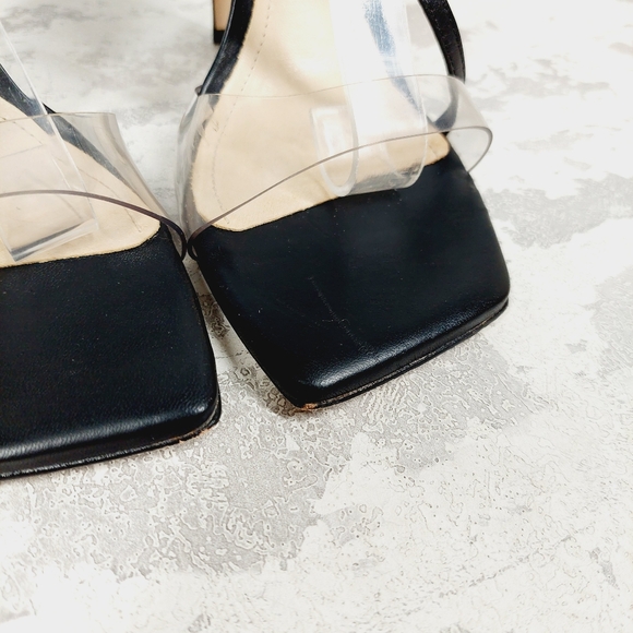 New SCHUTZ Aisha Black Square Toe Transparent Strap High Heel Sandals O76 - Picture 8 of 12